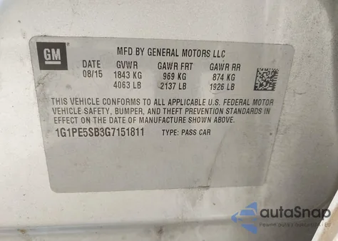 2016 Chevrolet Cruze Limited 1Lt Auto из США, поврежденный, VIN 1G1PE5SB3G7151811